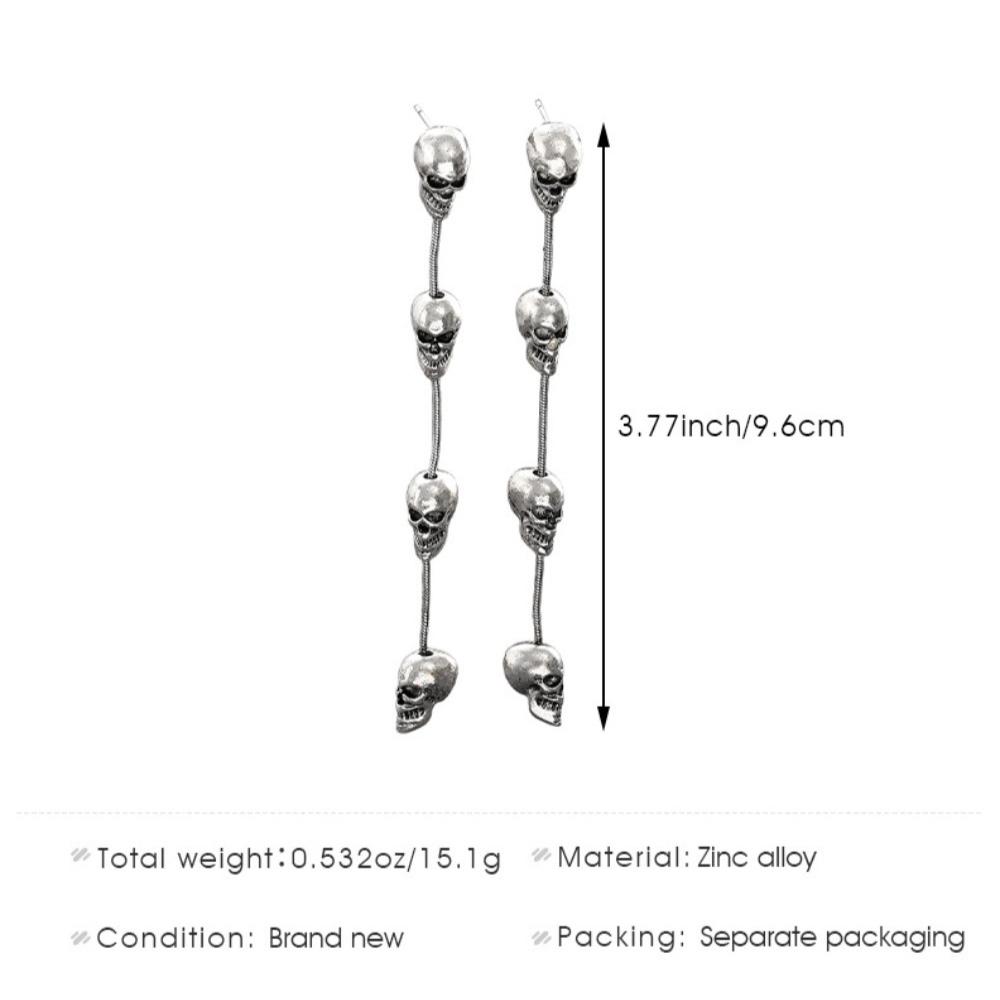 Punk Personality Sliver Color Stereo Skull Skeleton Long Tassel Dangle Earrings for Women Dark Gothic Halloween Jewelry Gifts