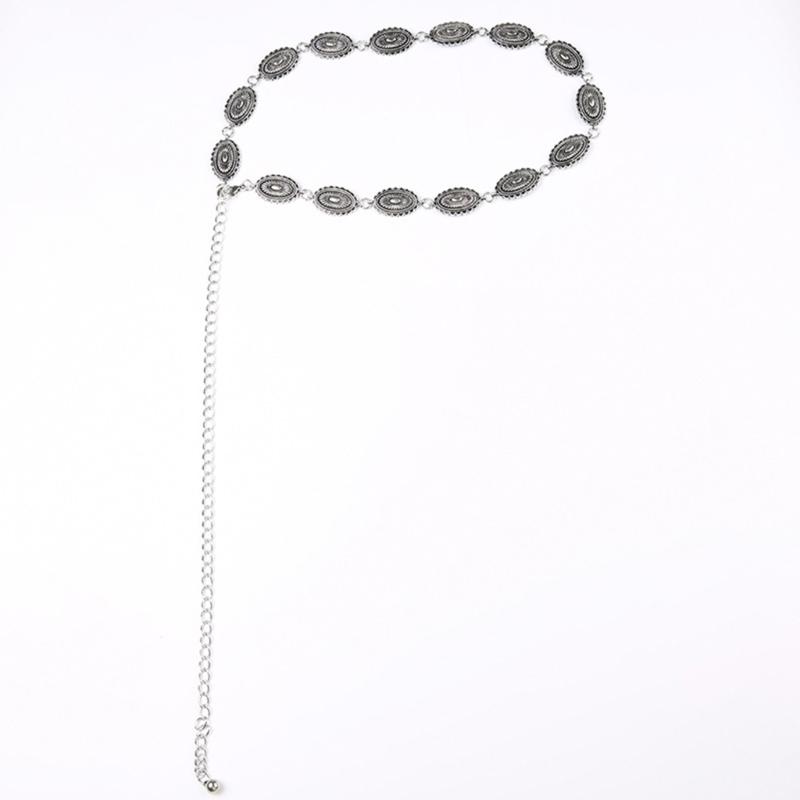 Women Alloy Waist Belt Ethnic Style Adjustable Waist Belt Metal Women Dress Shirt Waist Belt with Carved Flower Buckle