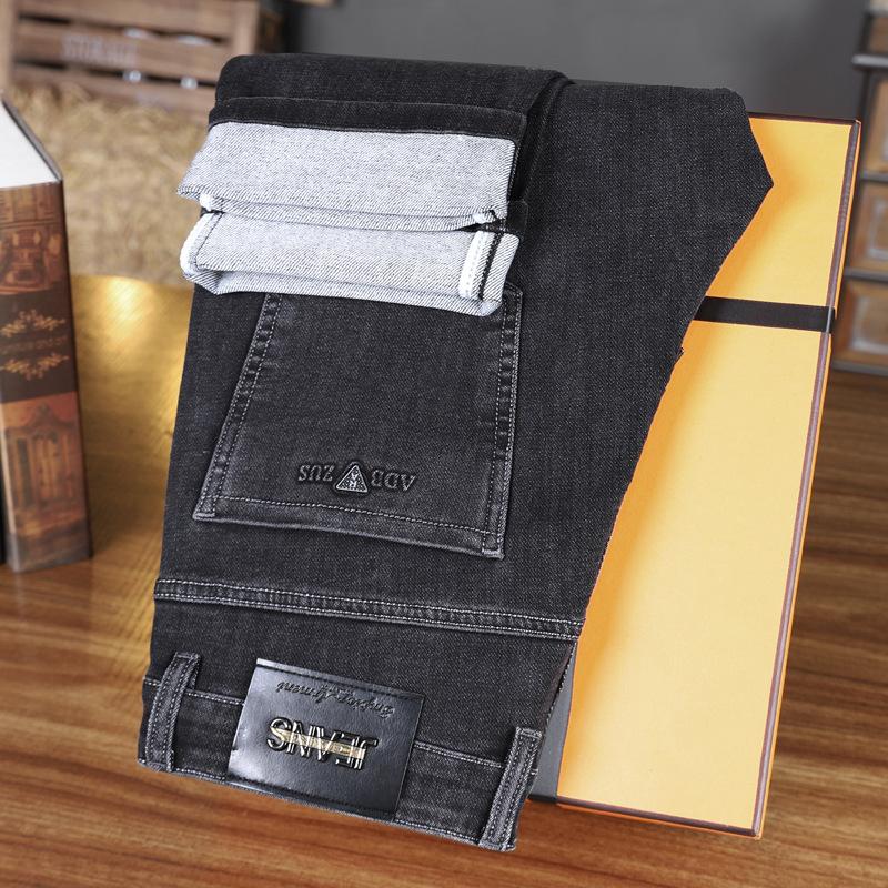 

Весна и осень зима новые мужские плюшевые/обычные джинсы облегающие прямые эластичные деловые универсальные длинные брюки 40