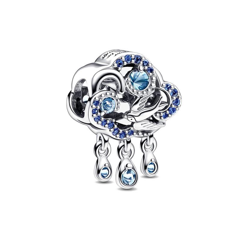 NEW Fine S925 Silver Pink Glass Flamingo Dangle Bead Pendat Fit Original  Bracelet Jewelry Shiny Colored Zircon Bird Charm