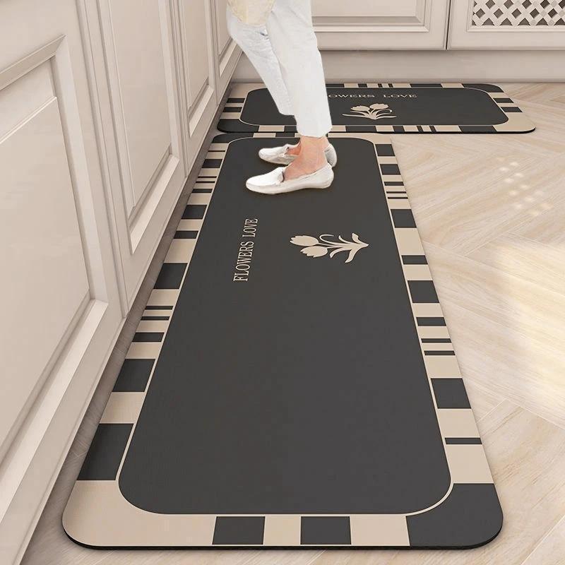 Nordic Kitchen Floor Mat, Water-Absorbing And Oil-Absorbing Diatom Mud Floor Mat, Wipe-In Carpet, Dirt-Resistant, Wear-Resistant And Non-Slip Foot Mat
