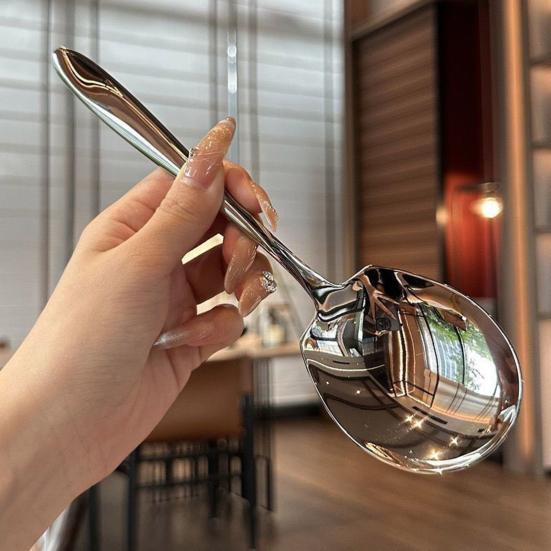 Large Stainless Steel Serving Spoon, Heavy Duty Soup Spoon for Family, Extra Long Handle Sharing Spoon for Buffet Banquet