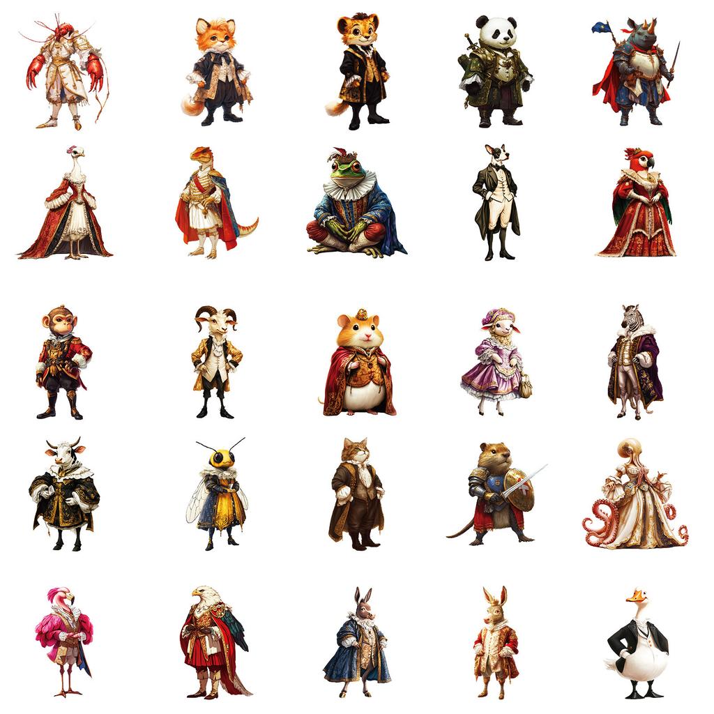 50 Creative Anthropomorphic Classical Animal Material Stickers DIY Mobile Phone Case Skateboard Guitar Water Cup Decoration Stickers