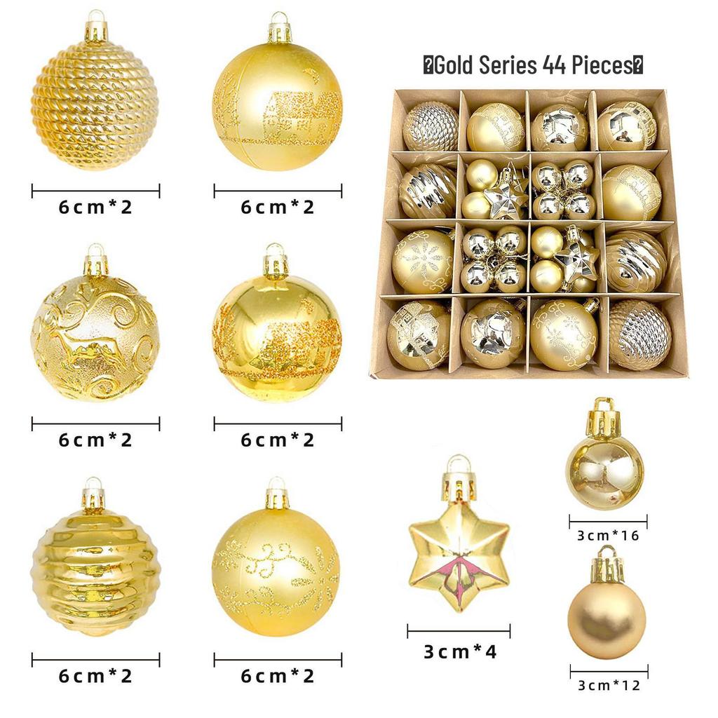 44-Piece Christmas Tree Decoration Set: 6cm Colorful PVC Hanging Balls