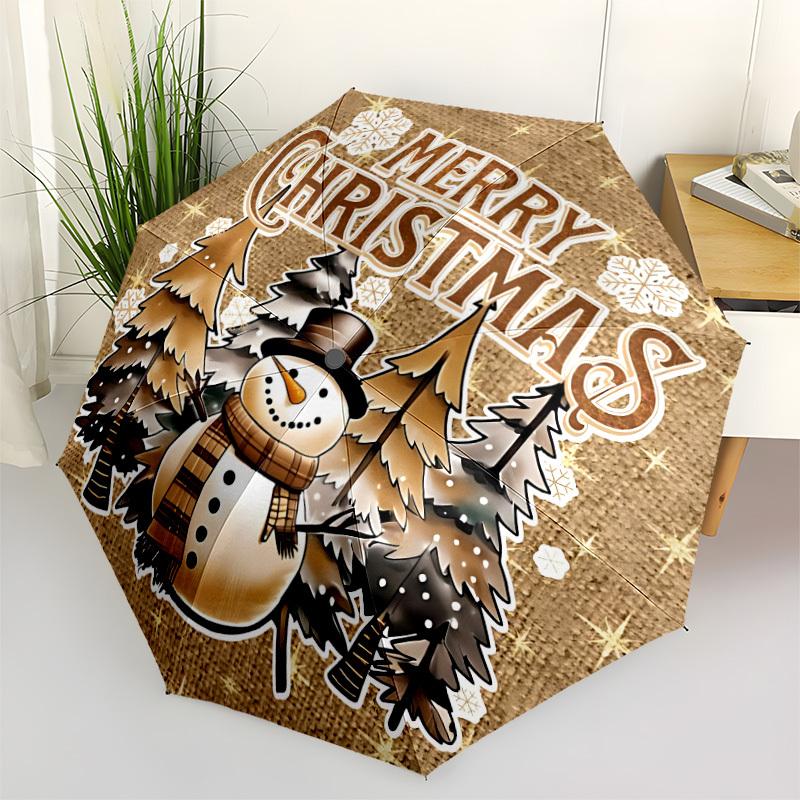 1pc Christmas Snowman Automatic Opening and Closing Folding Umbrella with 8 Iron Ribs - Portable, Foldable for Travel yy251124123