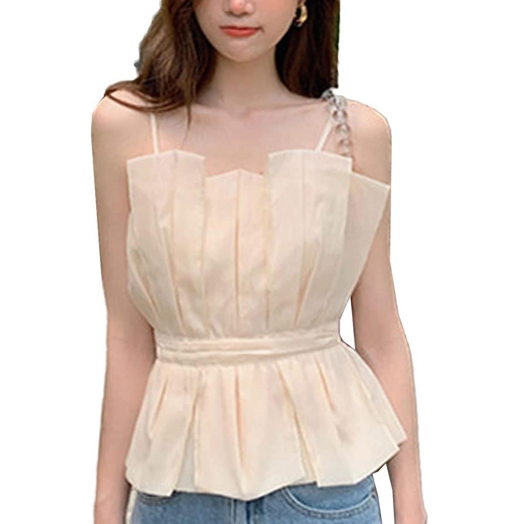 YUANYUAN Ruffled Summer Tucked Mini Perfect for Summer Size Women's Camisole, Camisole, Top, Underwear, Top, High-Waisted, Slimming, Retro, Stylish,