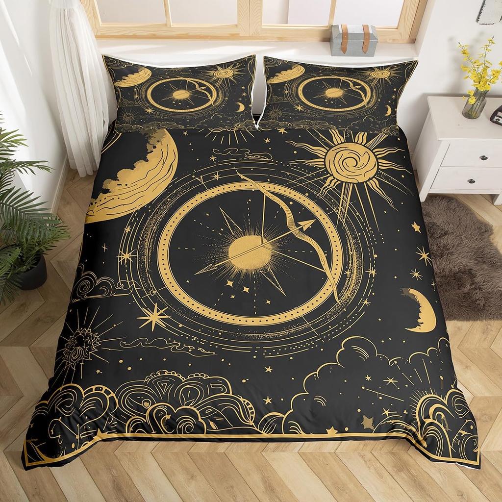 Libra Zodiac Duvet Cover Constellation Theme Bedding Set Twin,Western Boho Exotic Style 12 Horoscope Astrology Comforter Cover