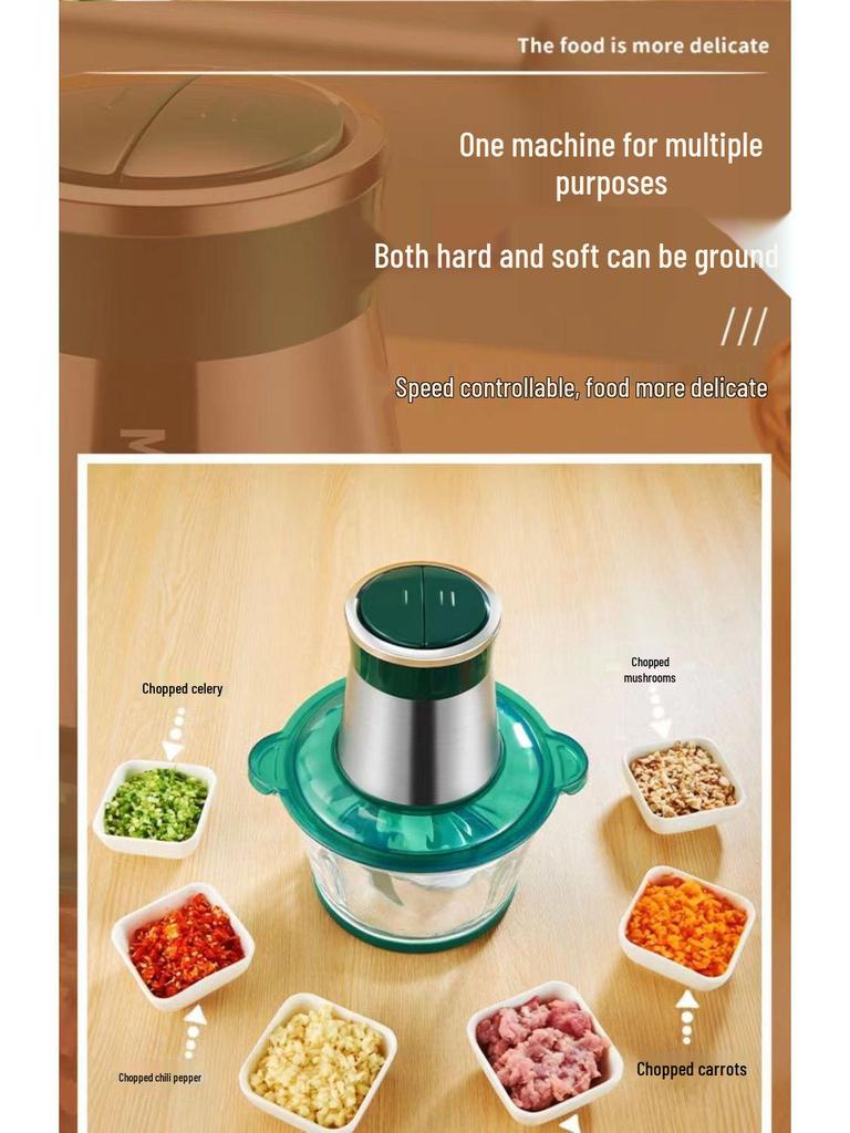 Multi-Functional Stainless Steel Food Processor with Copper Motor: Grinds Meat, Kneads Dough, and Makes Garlic Paste