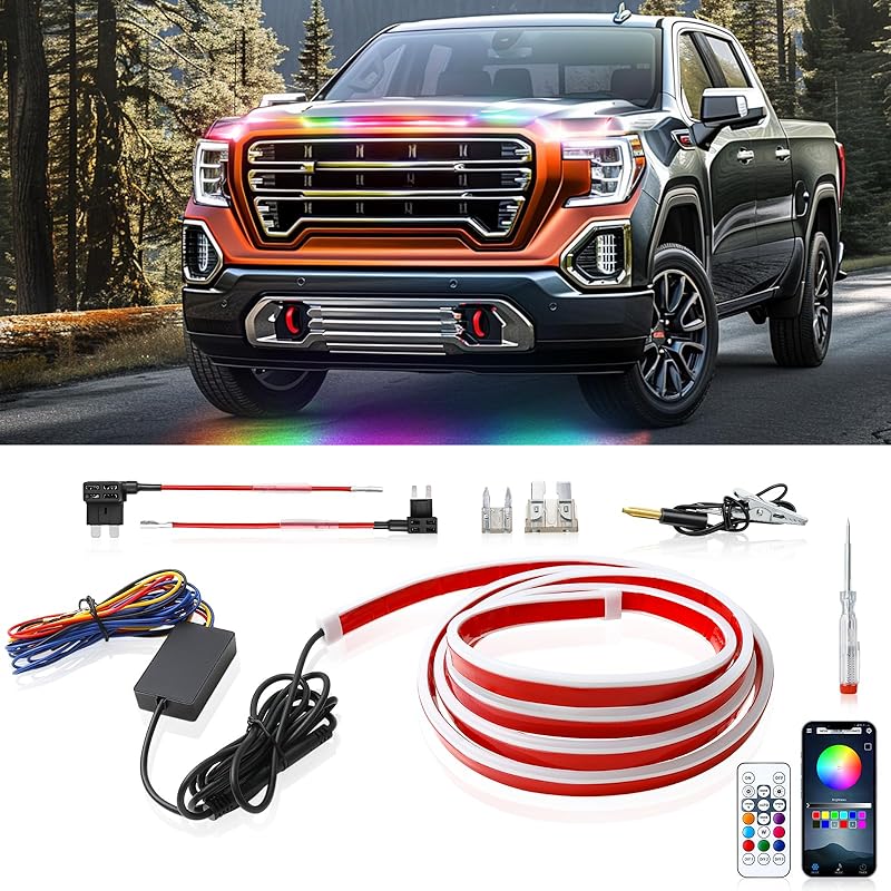 94.5 Inch Car Hood Light Strip, White Exterior Dynamic Car LED Hood Light, Flexible & Waterproof, Universal Exterior Daytime Running Light Strip With