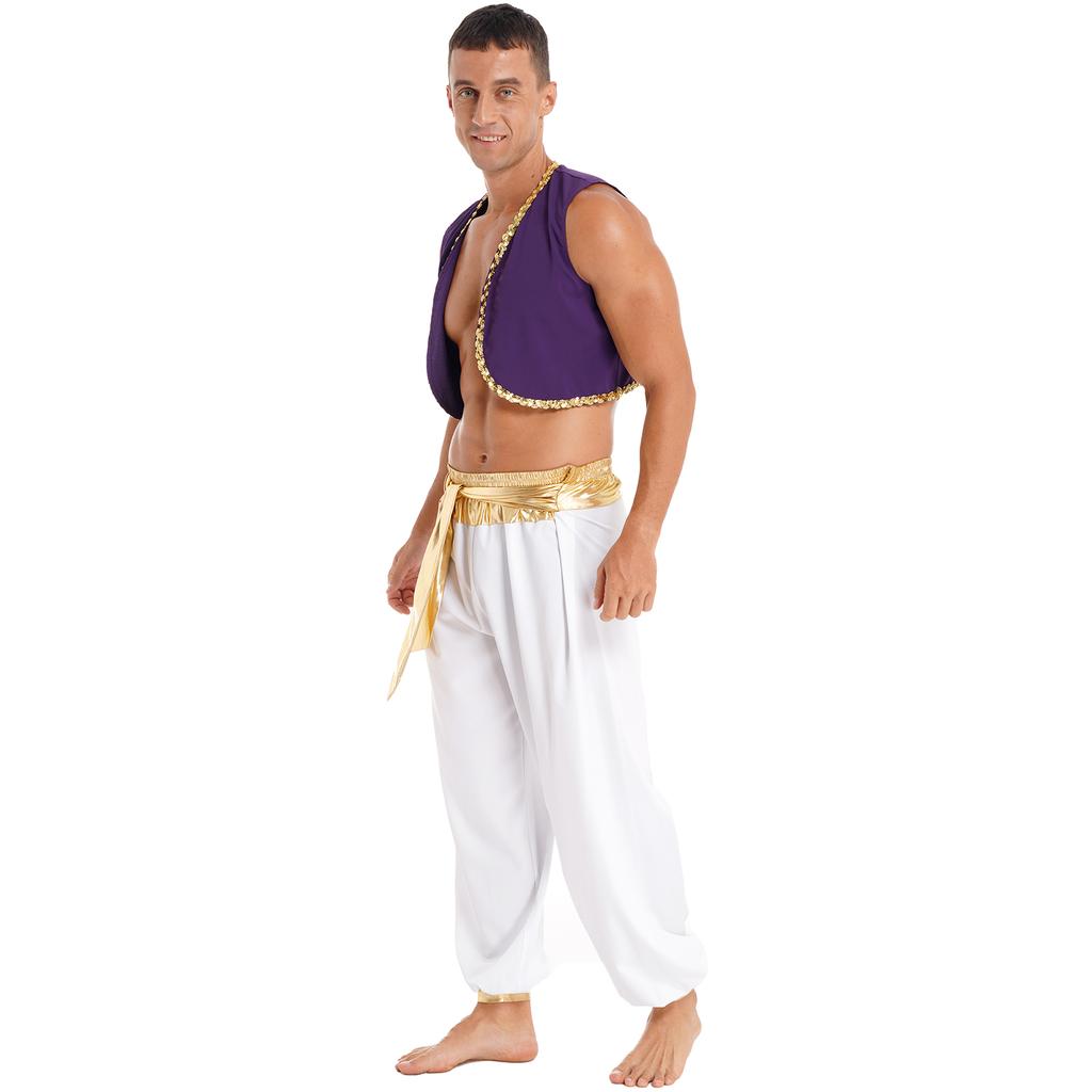 Anime Charakter Cosplay Herren Halloween Kostüm Mythischer Prinz Aladin Karneval Karneval Cosplay Party Outfit Paillettenbesatz Weste Mit Be