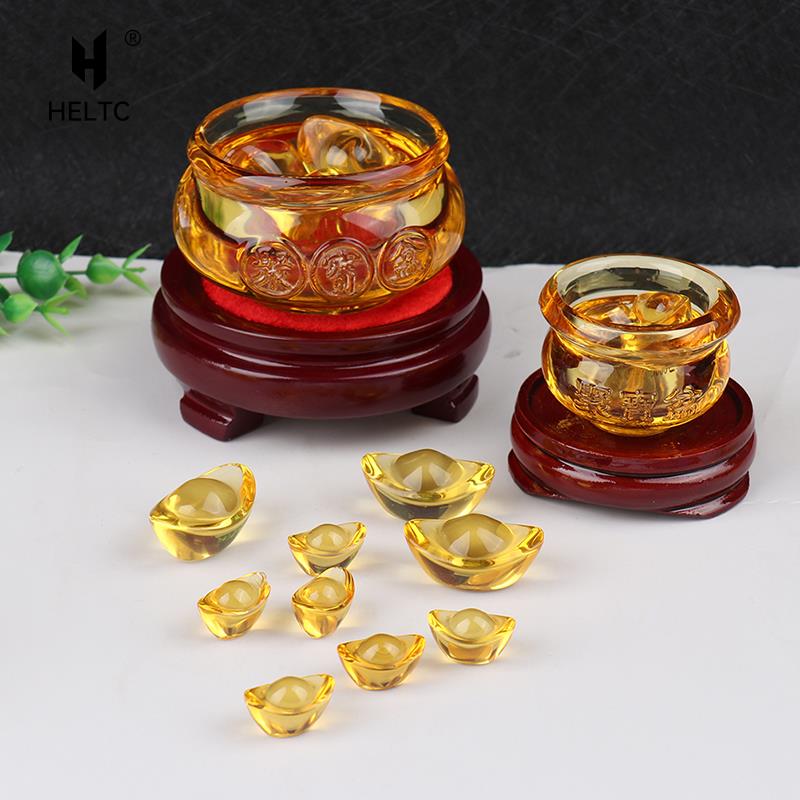 Crystal Cornucopia Chinese Crystal Gold Ingot Glass Yellow Fortune Cornucopia Treasure Bowl Feng Shui Statue Crafts Decoration