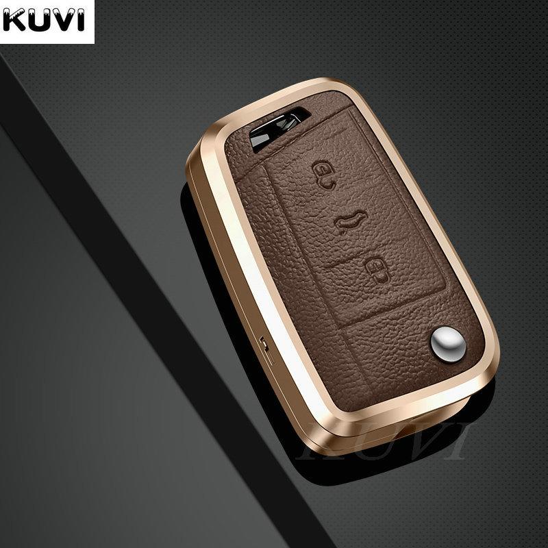 

Aluminum Alloy Leather Car Key Case Cover For Vw Volkswagen Golf 7 Mk7 Tiguan Mk2 Seat Ateca Leon Fr 2 Ibiza Skoda Octavia A7