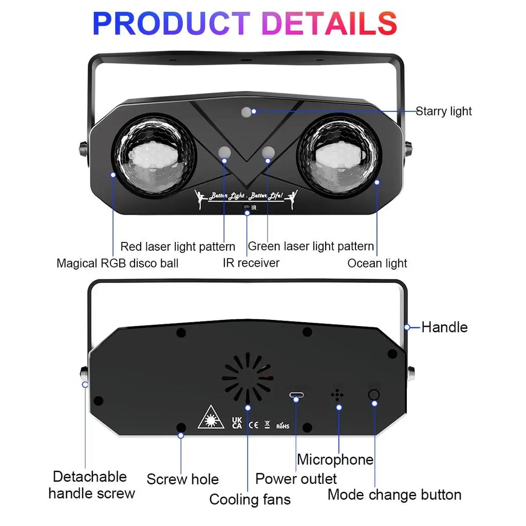 RGB LED Disco Light Rotating DJ Ball Strobe with Remote Control for Party Club Starry Show Strobe Lamp Magic Dance Car Gift