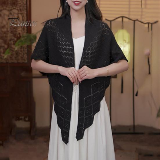 Strickschal für Damen, einfarbig, Fransendesign, leicht, vielseitig, hohl, Schal mit offenem Strickmuster