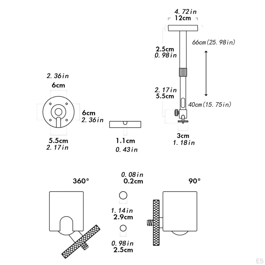 Tavana Montaj Standı 360° Dönüş Sabit Ayarlanabilir Uzunluk Montaj Braketi Askısı Yatak Odası Ev için