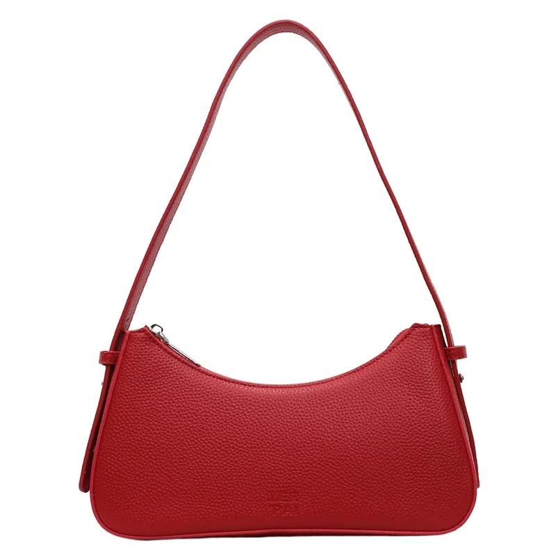 Light Luxury Solid PU Underarm Bag for Women 2026 High Quality Trendy Soft Leather Bags New Simple Sweet Casual Shoulder Bags