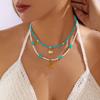 Bohemian Fashion Bead Starfish Imitation Shell Pendant Double Layered Necklace, Women's Ocean Style Party Accessory Gift
