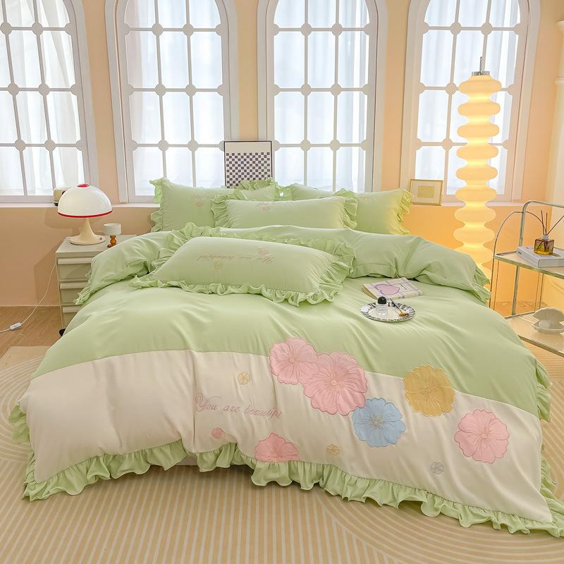 Lace Princess Wind Four-piece Set Washed Cotton Bed Sheet Quilt Cover Embroidered Small Fresh Bedding