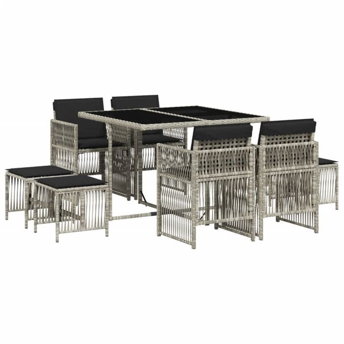 VidaXL Ensemble à Manger de Jardin avec Coussins 9 pcs, Table et Chaise de Terrasse, Meubles de Patio, Mobilier d'Extérieur, 3210959