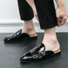 Frühling Sommer Herren Leder Mode Leichtgewicht Halbslipper Sommer Herren Slipper Flats Hausschuhe für Draußen Herren Atmungsaktive Schuhe