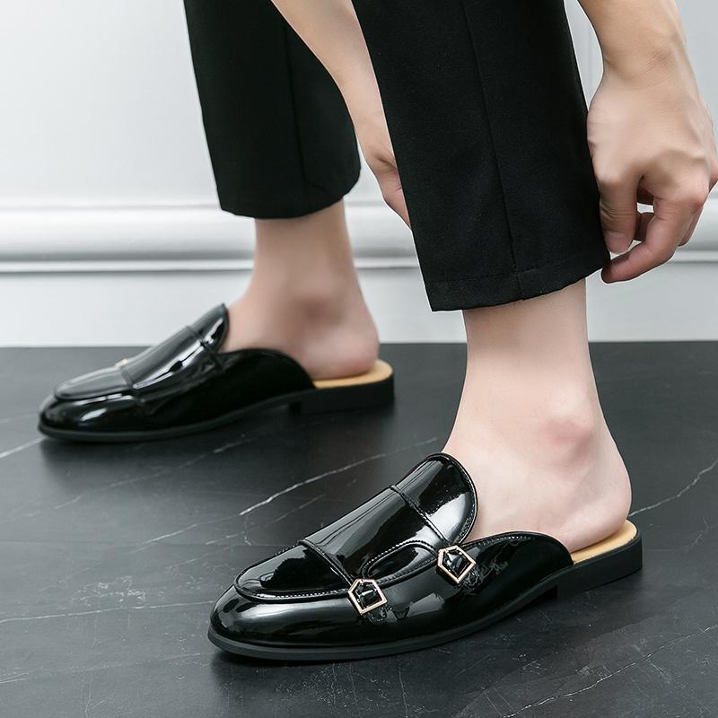 Spring Summer Men Leather Fashion Lightweight Half Slipper Summer Men Loafers Flats Slippers for Outdoor Men's Breathable Shoes
