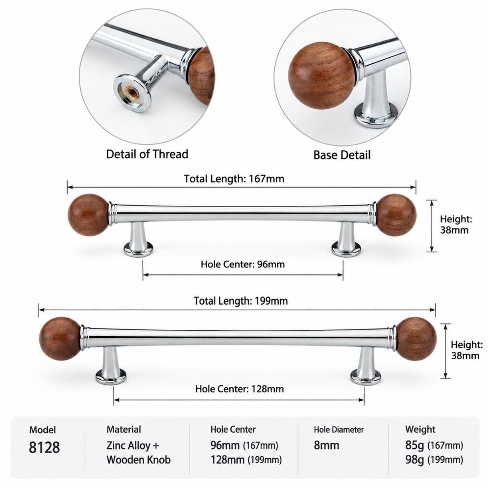 Luxury Walnut Cabinet Pull Handle Marble Solid Wood Drawer Knob Sturdy Smooth Wardrobe Door Handle Furniture Hardware
