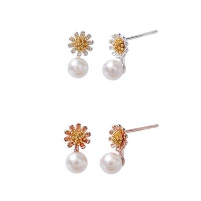 Limeron 925 Silver Women's Flower Bead Pearl Earrings
