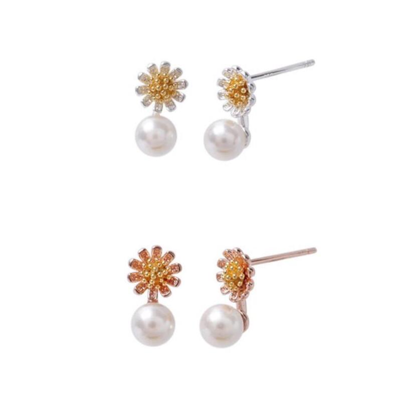 

Limeron 925 Silver Women s Flower Bead Pearl Earrings Silver