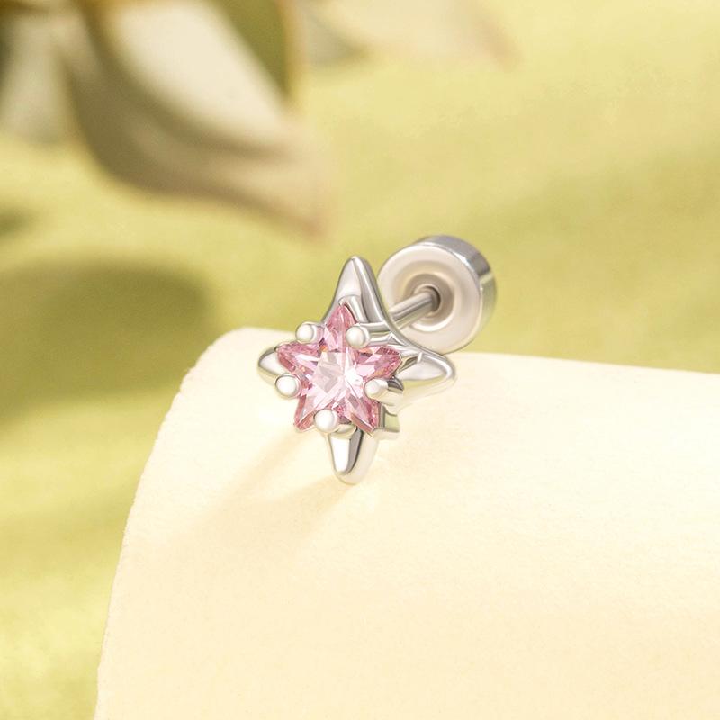 

Earstuds with Double Headed earring Screws Titanium Steel Earbone Screws Four Star Versatile Classic High Grade Girl Earrings Jewelry рожевий