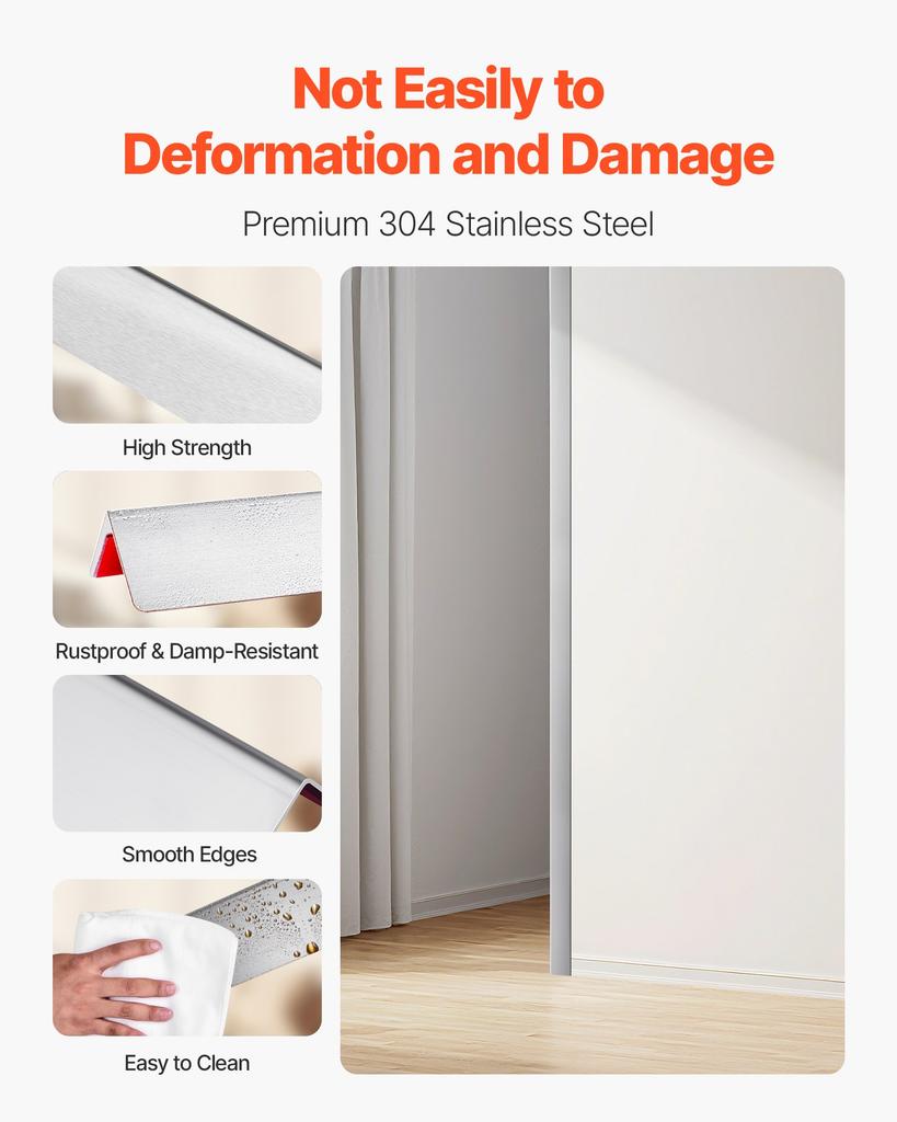 VEVOR Stainless Steel Wall Corner Protector, 50 x 50 x 1217 mm, 10 Pack Metal Corner Guards, 304 Stainless Steel Edge Trim 90-Degree Angle for Home