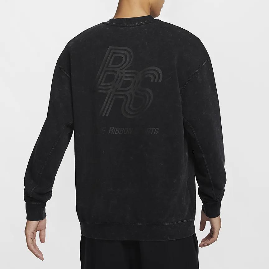 Nike Sportswear Logo Round Neck Pullover Solid Color Long Sleeve Sweatshirt Men Sweatshirt Black HQ6037010