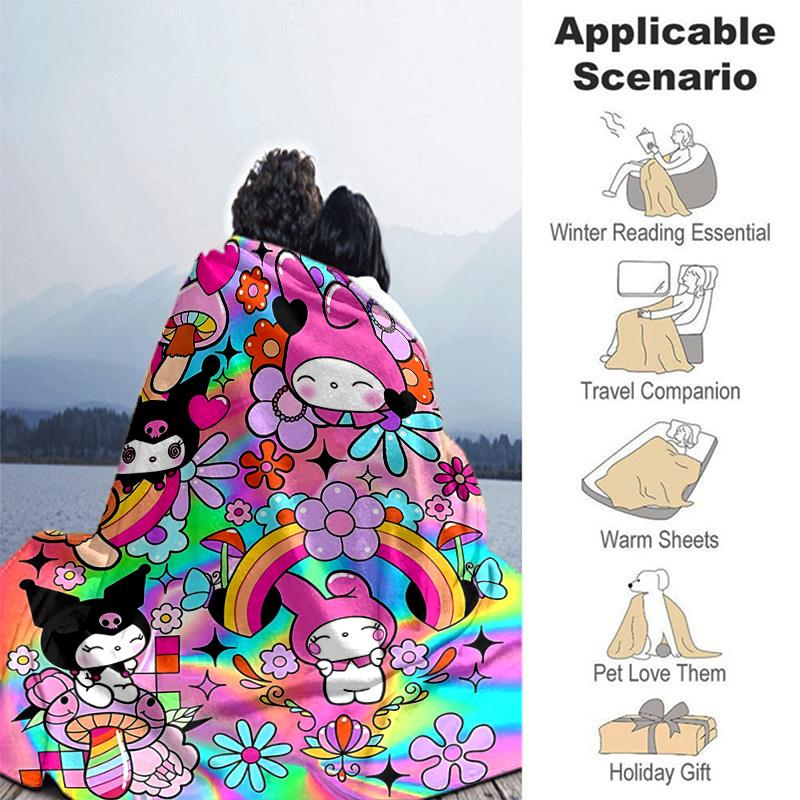 1pc My Melody Kuromi and Friends Themed Blanket, Cute Design for Room Decor, Soft Throw Blanket Perfect As Birthday Gift or Housewarming Present, Suit