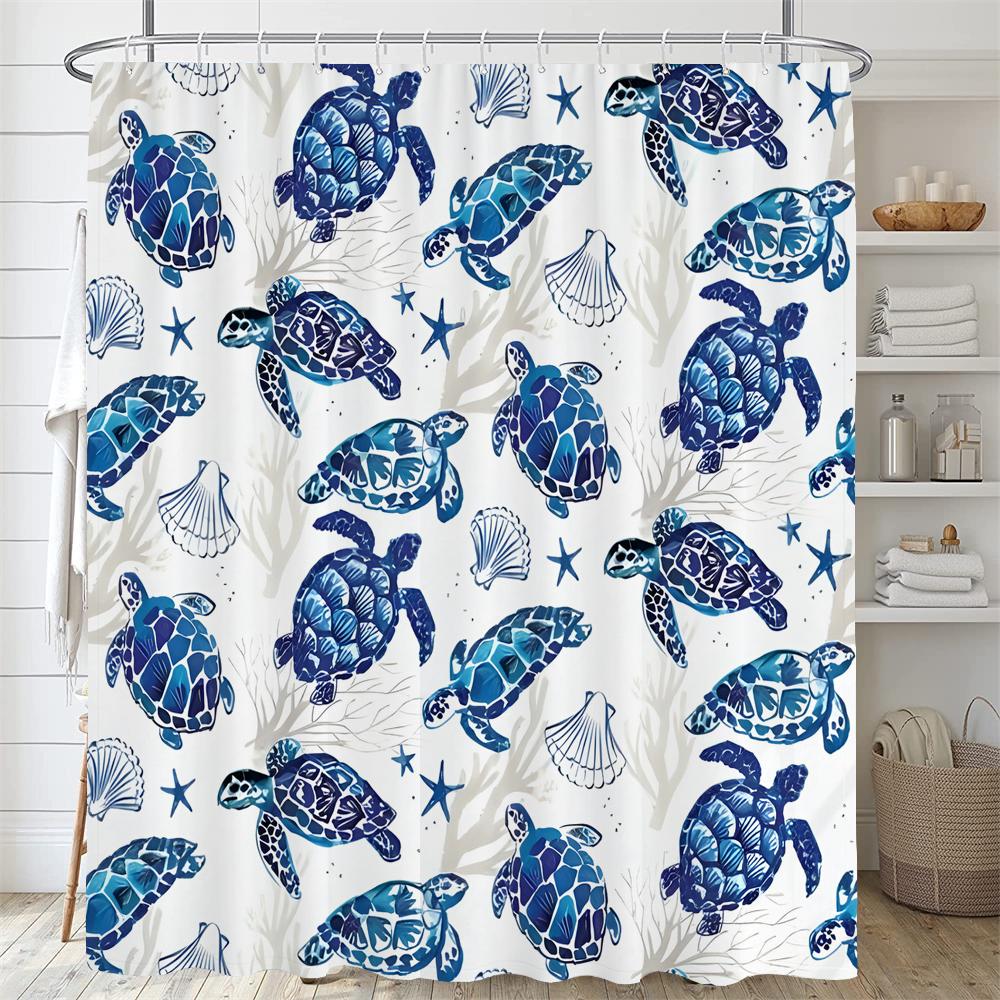 Dolphin Shower Curtain Blue Underwater World Marine Life Polyester Fabric Kids Ocean Theme Bathroom Curtain Decor with Hooks
