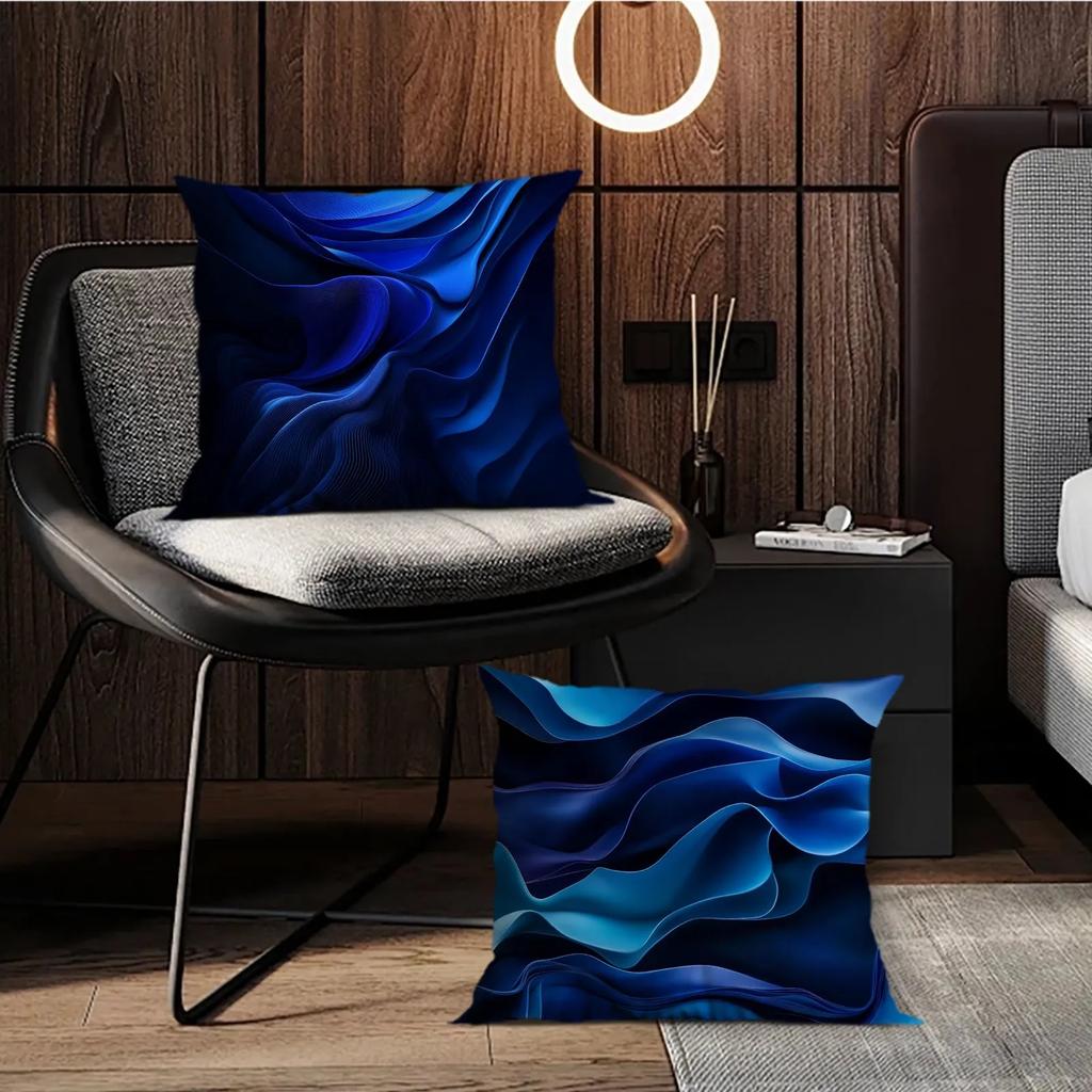 Blaues geometrisches Satin-Kissenbezug, Kissenbezug ultraweiches Polyester-Material Wohnzimmer Sofa Rücken Auto Kissenbezug Dekoration