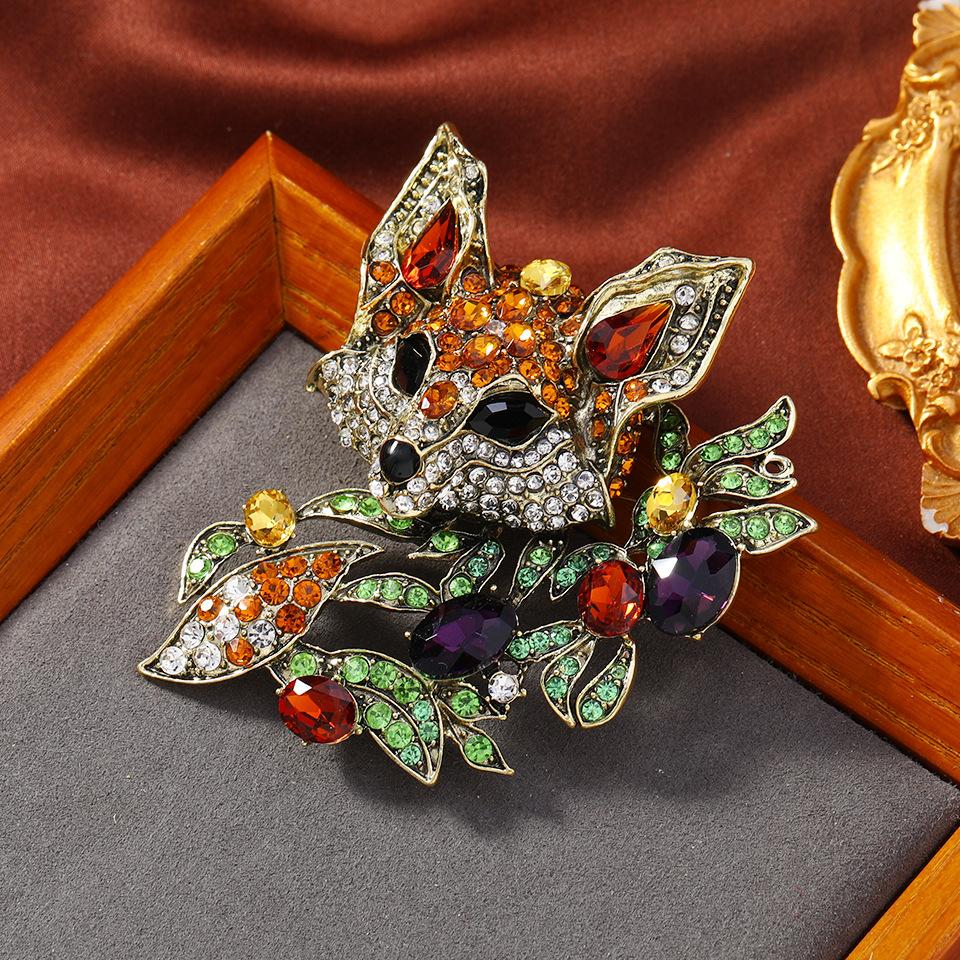Retro Klassisch Damen Herren Fuchs Vollkristall Broschen Abzeichen Vintage Dame Schwerindustrie Tier Strass Anzug Mantel Anstecknadel Korsagen