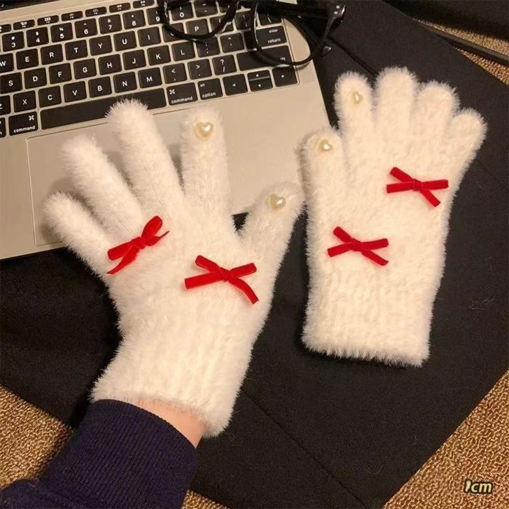 Thickened Women Bow-knot Warm Gloves Protection From Cold Outdoor Skiing Gloves  for Men and Women