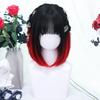 Straight Full Wig, Bob, Mori Girl, Dreamy, Cute, Heat-resistant, Semi-long, Cosplay, Lolita Style, Everyday Wear, Black and Red Gradient Wig