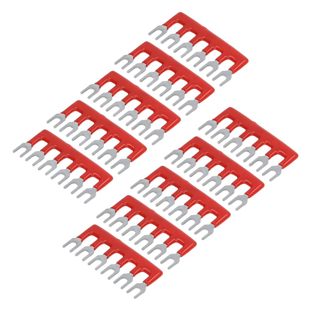 10pcs Fork Type Terminal Strips 400V 15A Pure Copper PVC Flame Retardant Jumper Block Terminal Strips for Factory Red