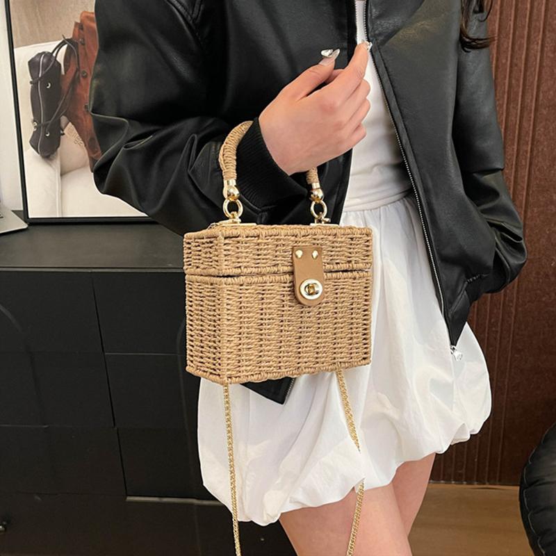 Woven Straw Bags Women's Handbags Bohemian Chic Multi-functional Handbag for A Beach Chain Crosshody Shoulder Bag