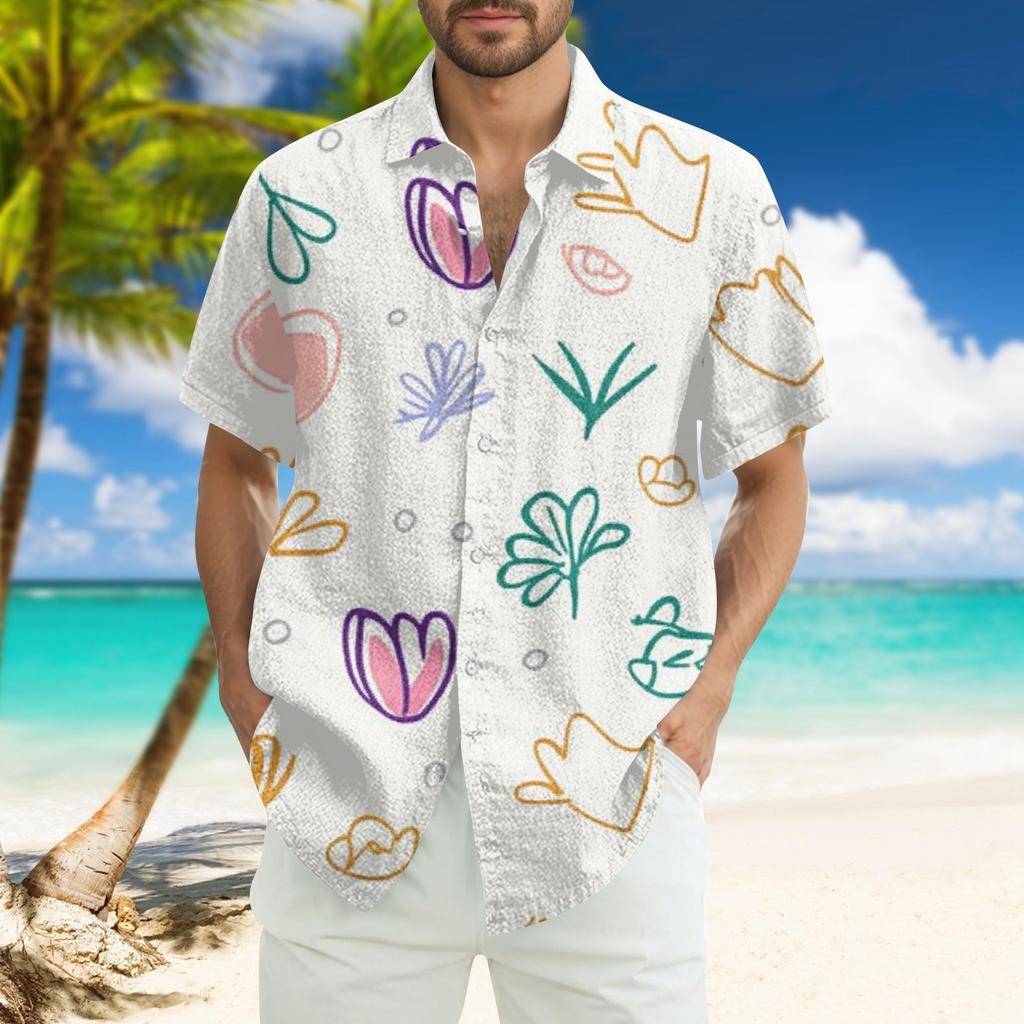 Men's Fashion Loose Hawaiian Printed Short Sleeve Beach Shirt