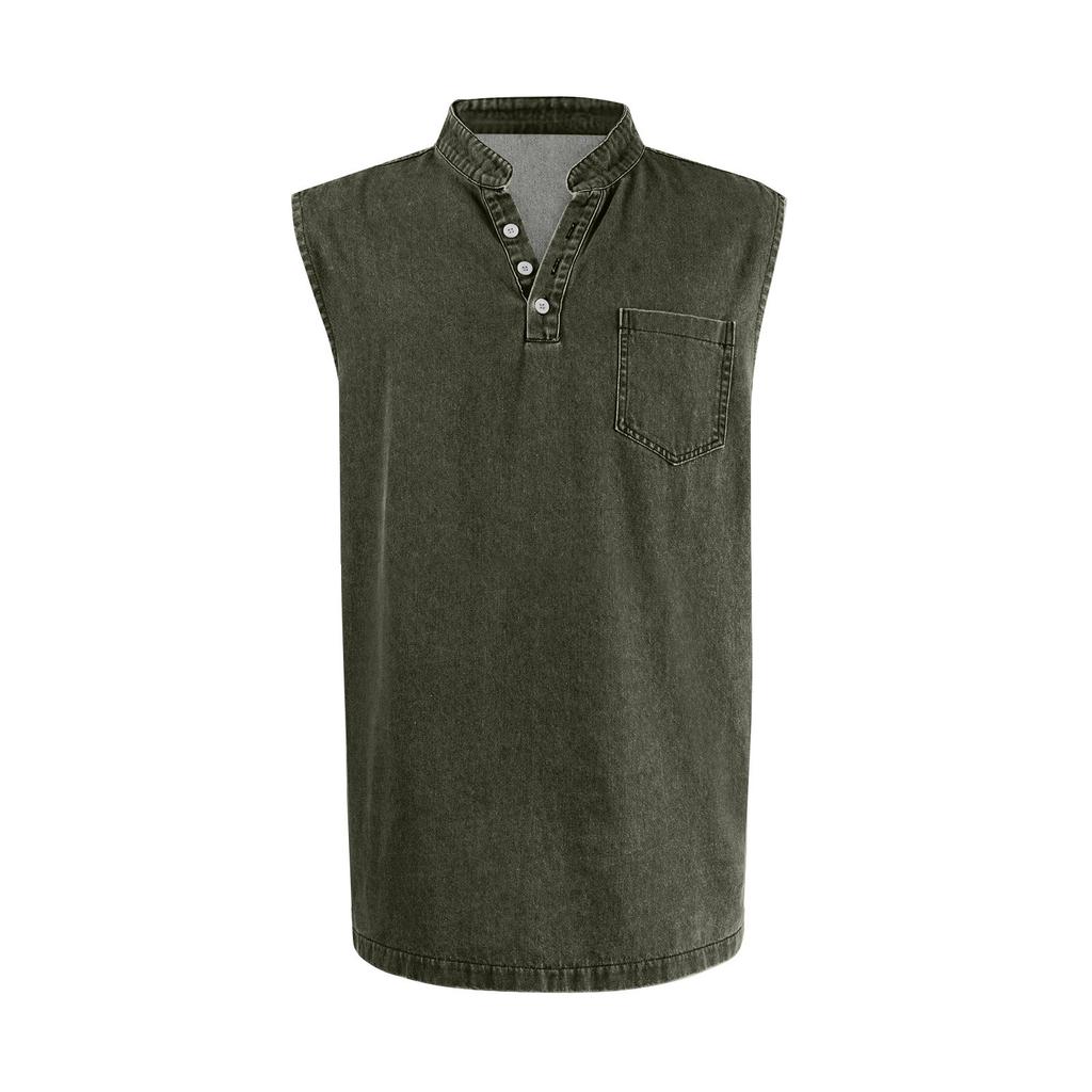Men's Summer Solid Color Pocket Sports Buttons Vest Men's Sports Casual Vest