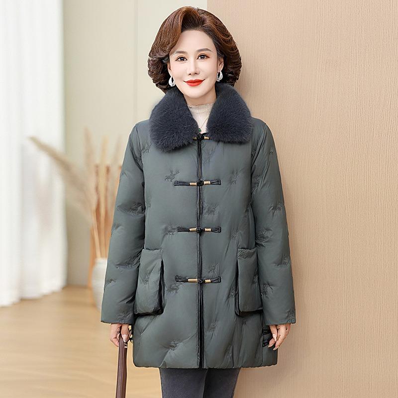 

Новый зимний пуховик средней длины и длинный модный пух утки средний и старый новая мать зимняя теплая куртка большого размера женская 5XL [recommended 150-80kg] зелёный