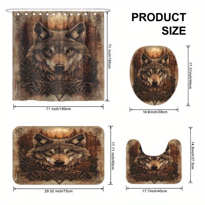 4 Stück Timber Wolf Aufdruck Duschvorhang, Duschvorhang Set, Mit 12 Kunststoffhaken, Maschinenwaschbar, Badezimmerzubehör