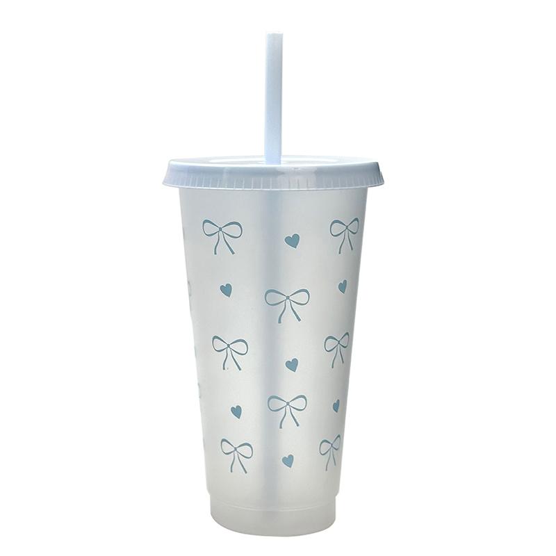 Kawaii Water Bottle Aesthetic Tumbler For Ice Coffee Juice Tea Cute Bowknot Plastic Cups With Straw Lid Outdoor tableware