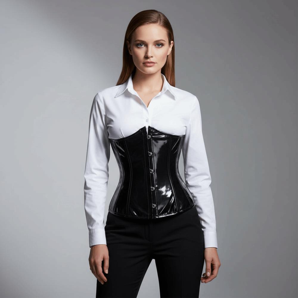 Gothic Shiny PVC Underbust Corset Top Leather Vintage Style Bustier Body Shaper Black Plus Size Steampunk Corsetto Waist Trainer