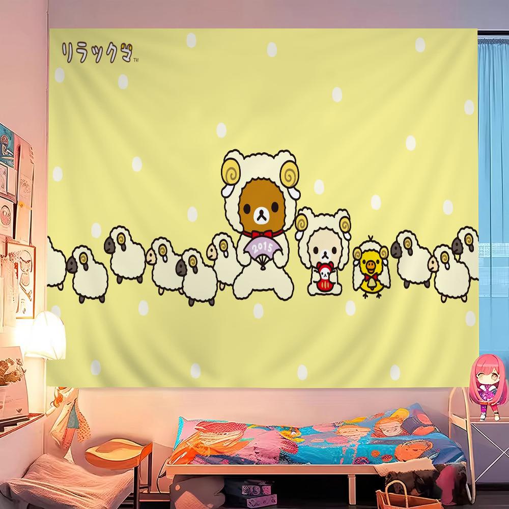 K-Kilakkuma Japanese Cartoon Printed Large Wall Tapestry Cheap Hippie Wall Hanging Bohemian Wall Tapestries Mandala Home Decor