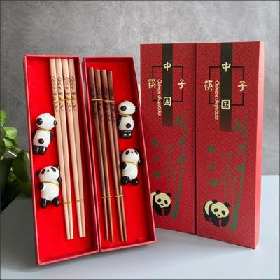 2 Pair Natural Wooden Panda Chopsticks Gift Set With Chopstick Rest Sushi Chopsticks  Present