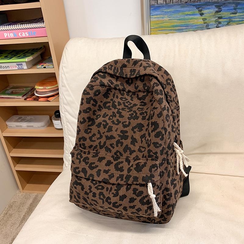 Corduroy Leopard Backpack Teenagers School Bag Large Capacity Fashion Students Bookbag Stylish Shoulder Backpack Travel Rucksack