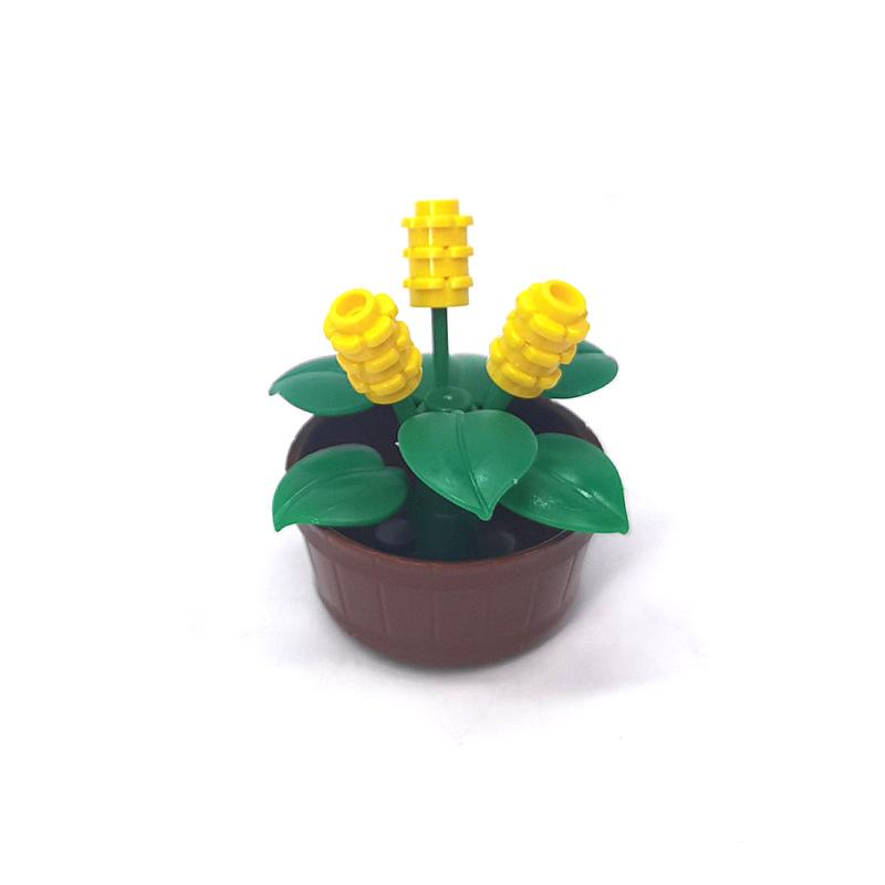 Potted garden plants small particles mosaic assembly building block toy leaves small flowers landscape ornament