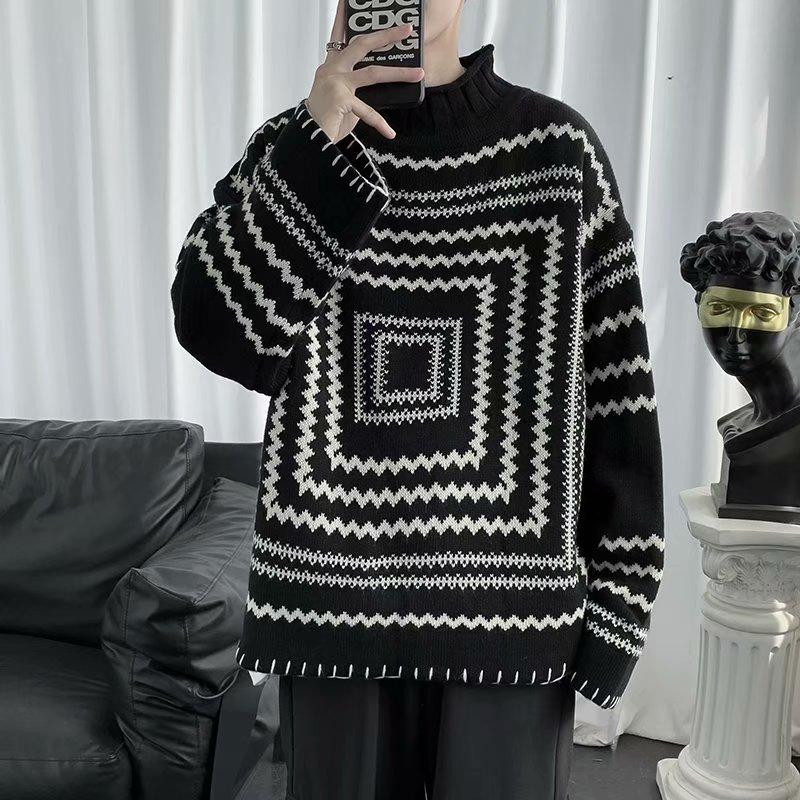 

Свитер Пуловеры Мужские Колледж Пары Лоскутный Дизайн Мода Повседневный Весна Новый Мягкий Свободный Корейский Стиль Ins Универсальный Винтаж XXL чёрный